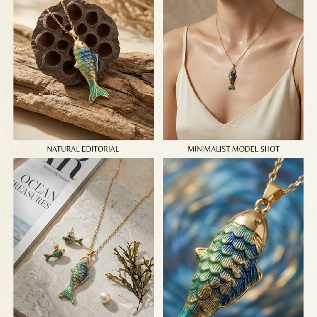 Ocean Breeze Fish Pendant Necklace sku 2224