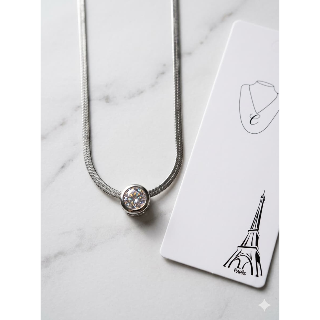 Silver Solitaire Crystal Necklace sku 2221
