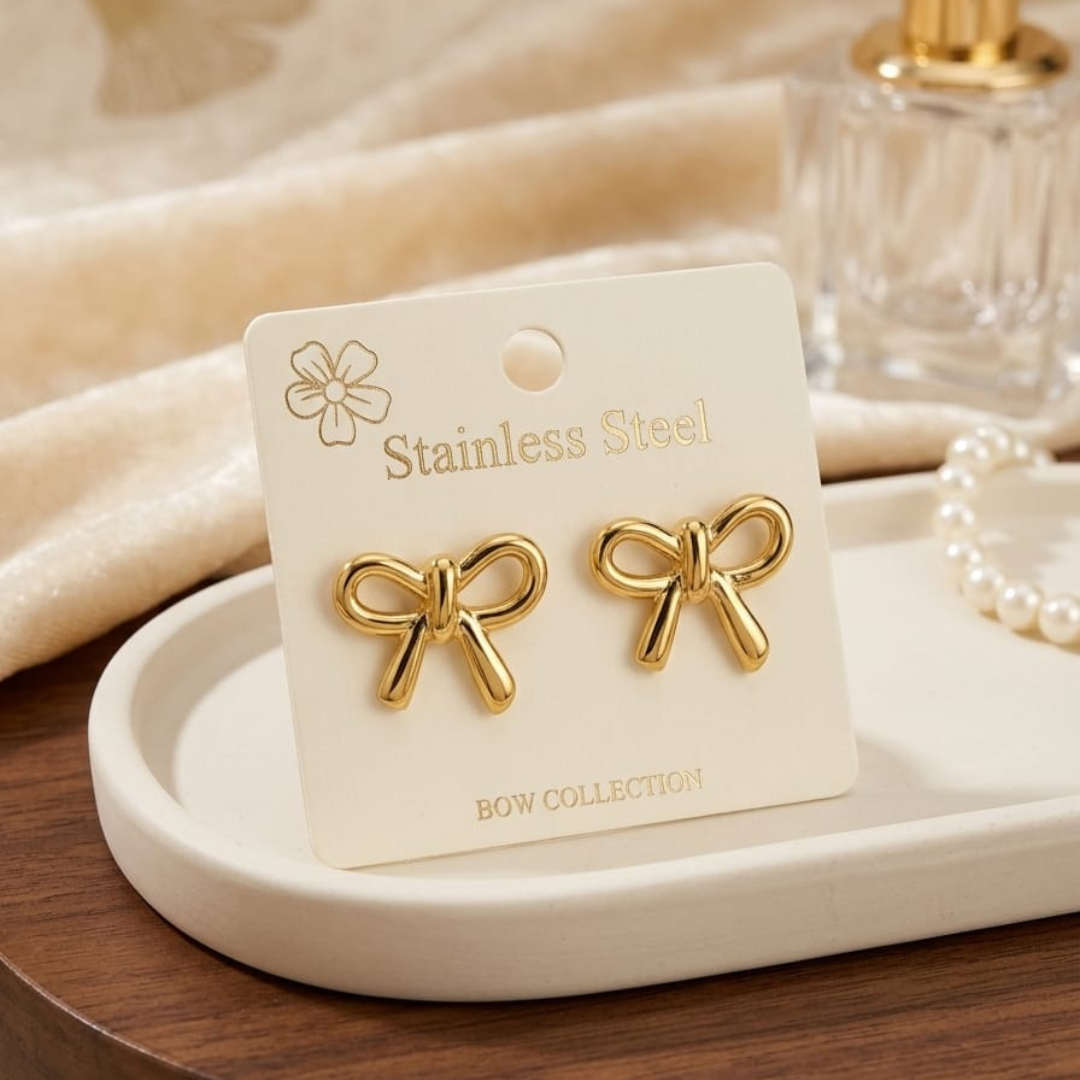 Gold-Tone Bow Stud Earrings. sku 3302
