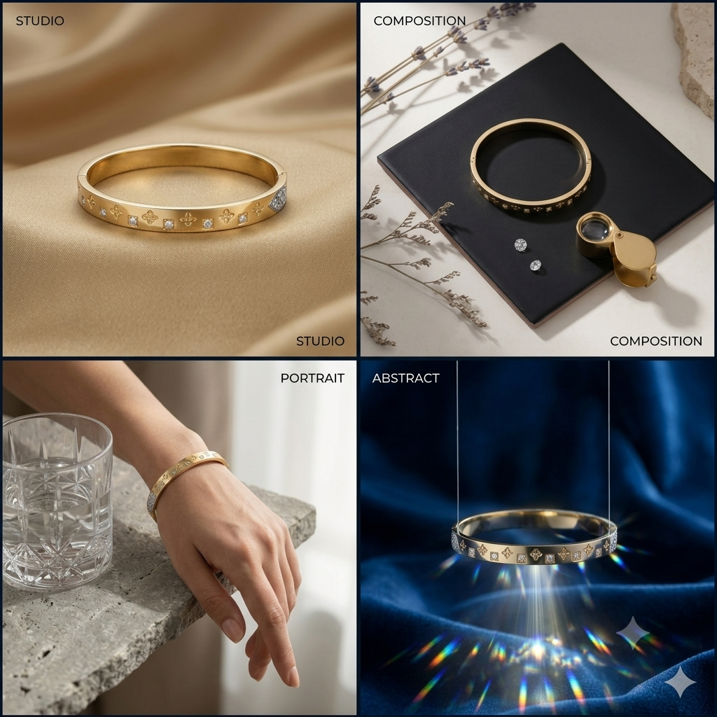 Luxury Crystal Engraved Gold Bangle | Stainless Steel Designer-Inspired Bracelet Sku 1118
