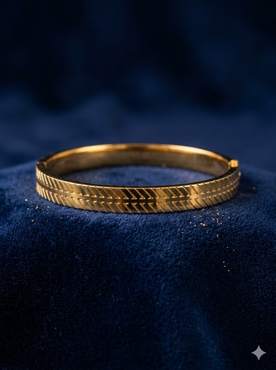 Chevron Gold-Tone Bangle | Classic Engraved Bracelet for Women sku 1108
