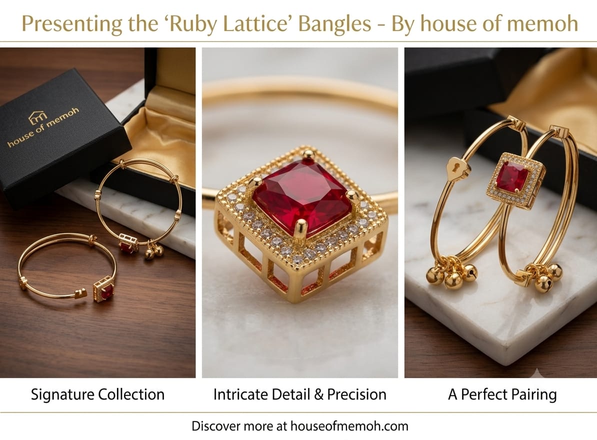Ruby Lattice Gold-Tone Bangle | Adjustable Statement Kada SKU 2312