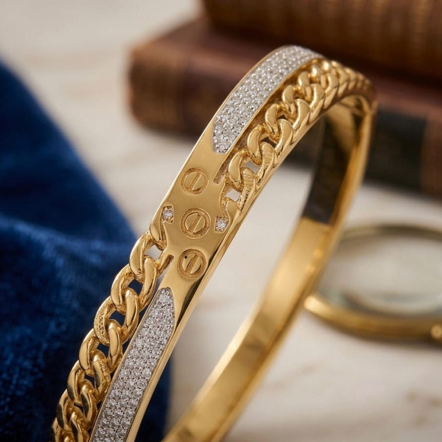 Imperial Link Crystal Gold-Tone Bangle | Luxury Designer Bracelet
