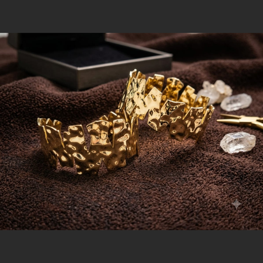 Hammered Gold-Tone Statement Kada | Textured Open Cuff Bracelet
