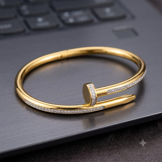 Luxe Nail Crystal Gold-Tone Bangle | Designer Statement Bracelet