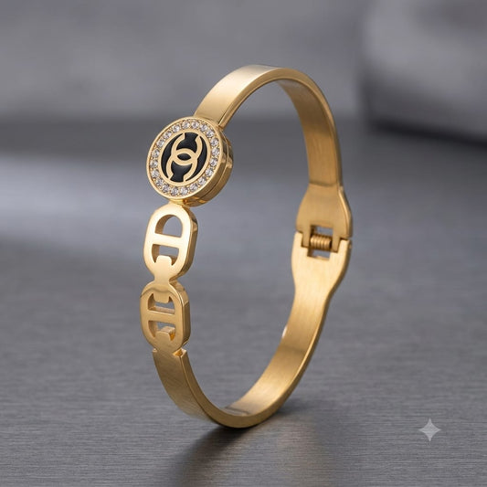 Designer-Inspired Gold-Tone Crystal Cuff Bracelet
