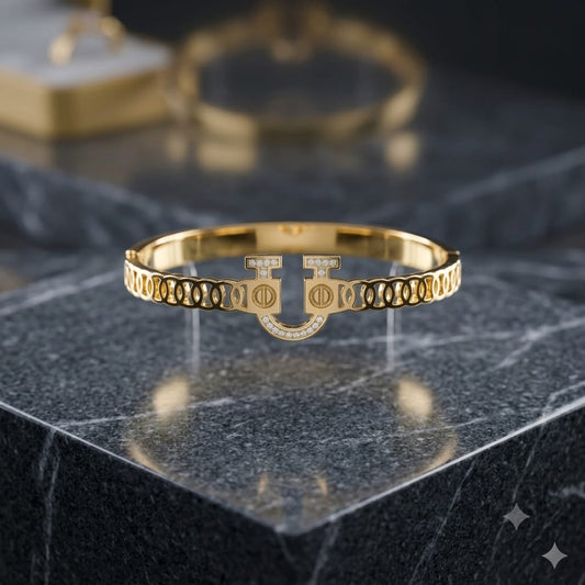 Designer-Inspired Gold-Tone Crystal Horseshoe Cuff Bracelet