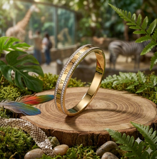 Luxury Roman Numeral Crystal Gold Bangle Sku 1121