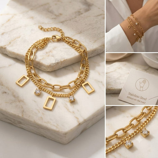 Stainless Steel Multi-Chain Crystal Bracelet for Women Sku 1123
