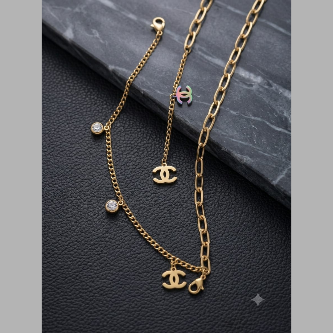 Stainless Steel Crystal Layered Chain Bracelet sku 1124