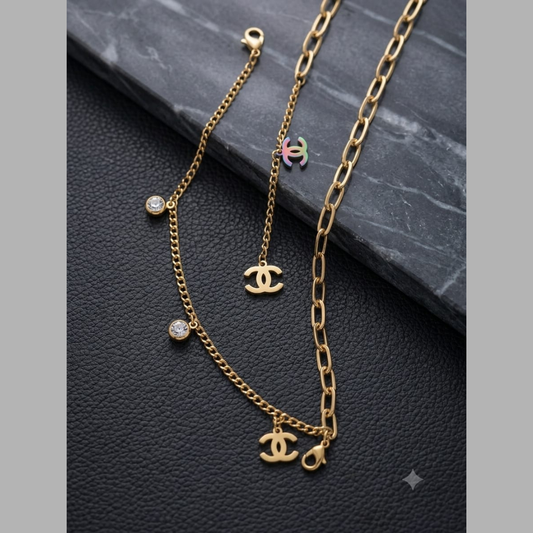 Stainless Steel Crystal Layered Chain Bracelet sku 1124