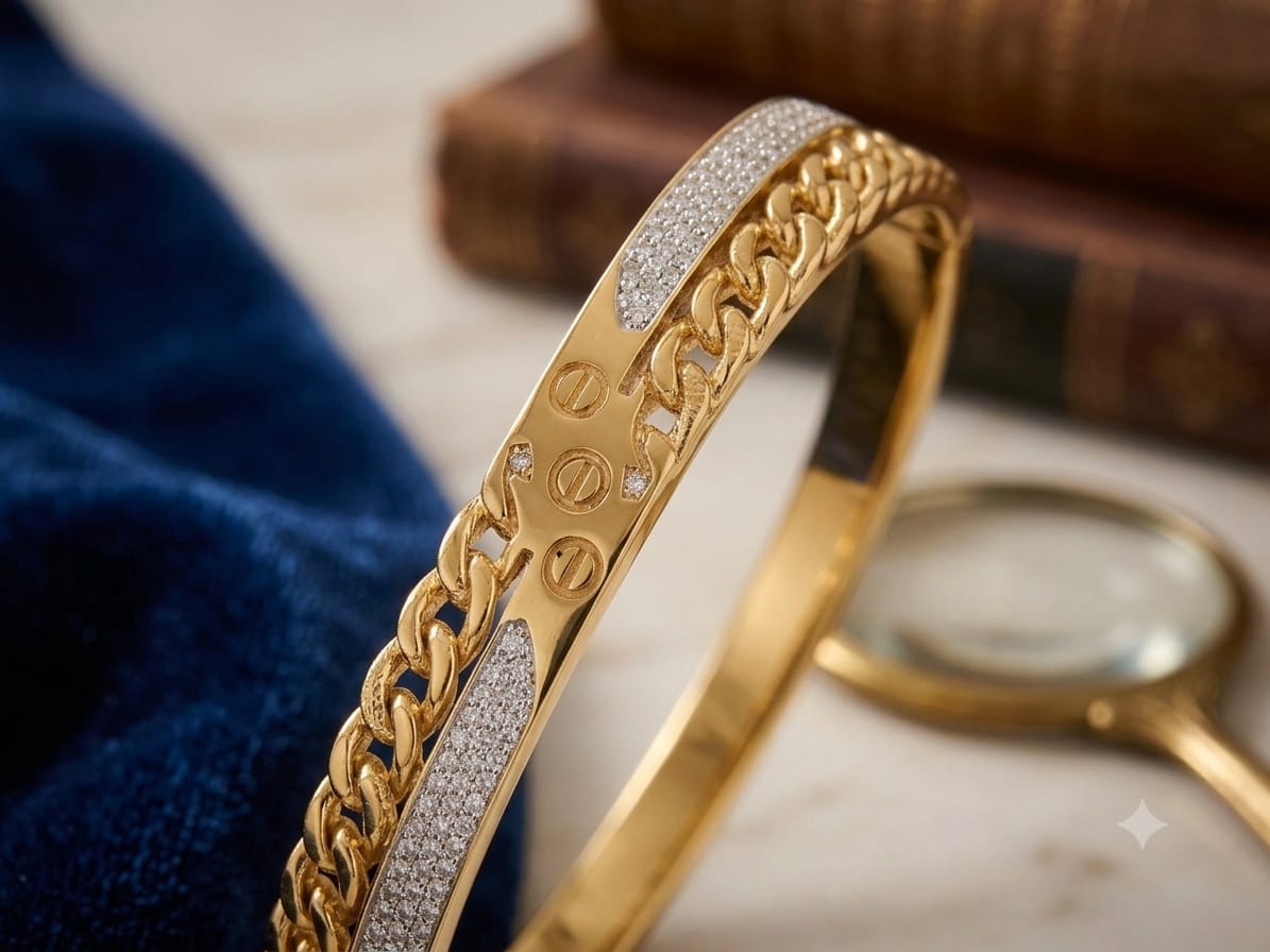 Imperial Link Crystal Gold-Tone Bangle | Luxury Designer Bracelet sku 1111