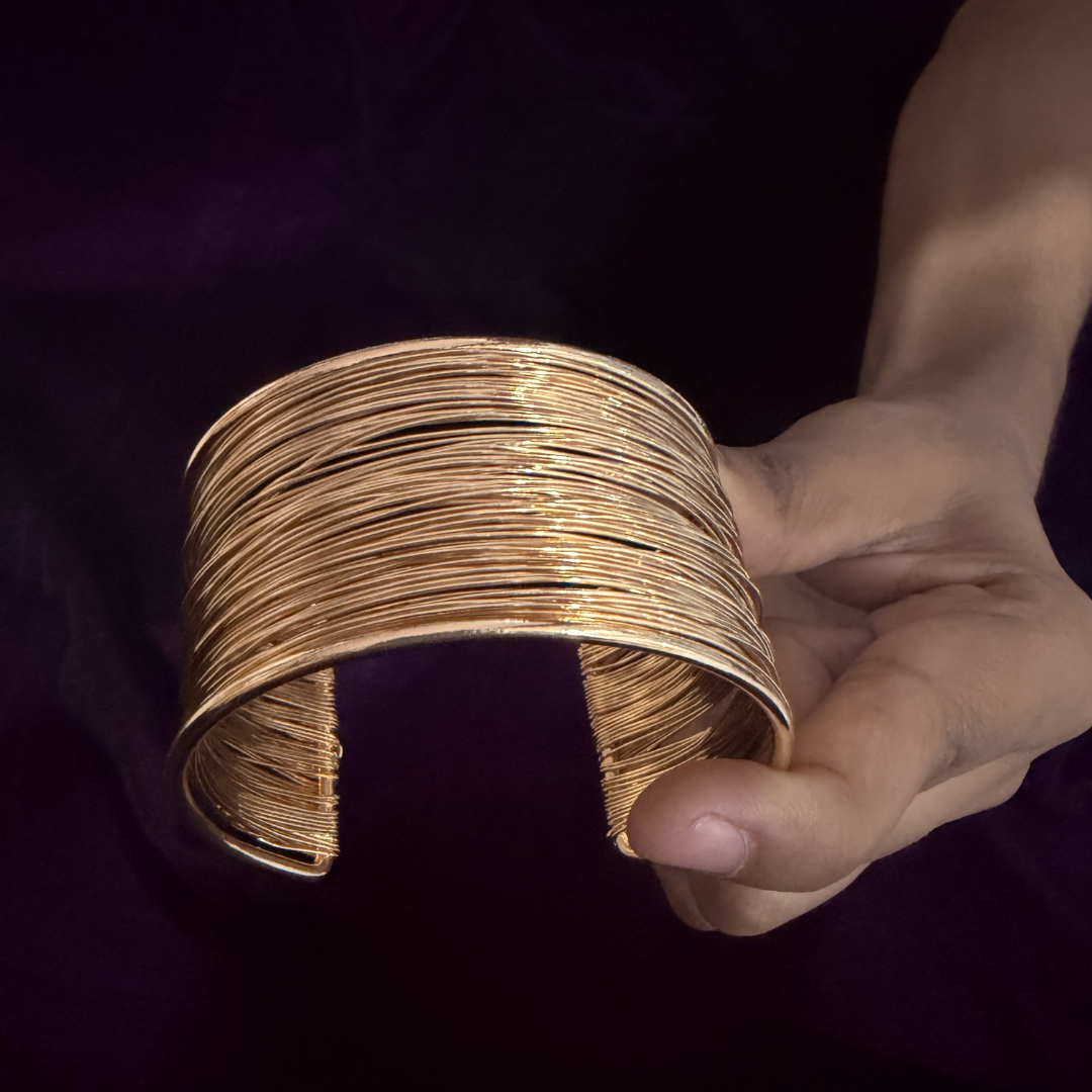 Elegant Gold-Tone Wire Cuff Bracelet | Minimalist Open Kada