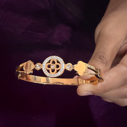 Floral Crystal Gold-Tone Bangle | Elegant Minimalist Kada