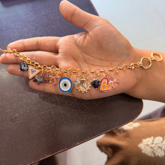 Anti-Tarnish Celestial Evil Eye Gold-Plated Charm Bracelet for Women