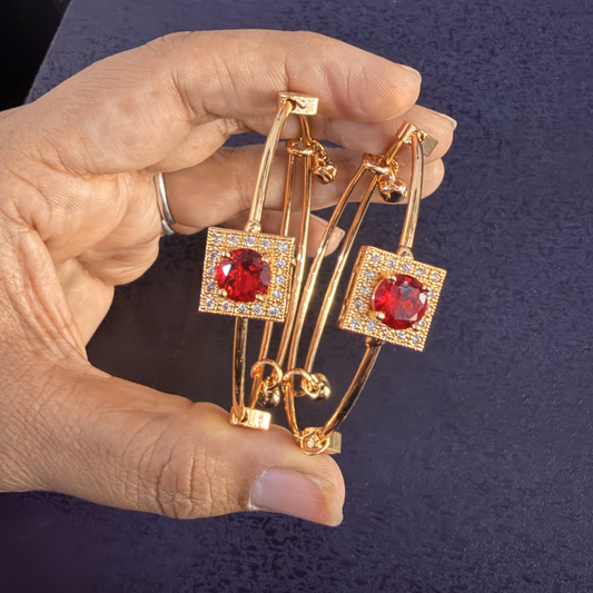 Royal Ruby Gold-Plated Adjustable Bracelet Kada (Pair)