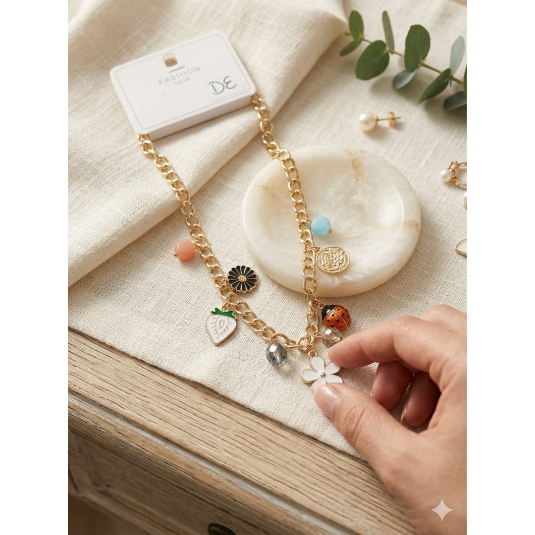 Gold-Tone Floral & Lucky Charm Pendant Necklace sku 2202