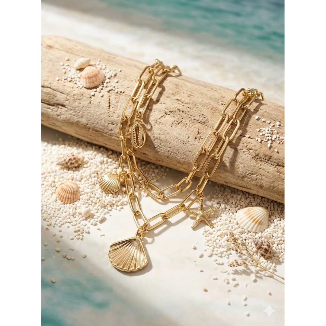 Gold-Tone Seashell & Starfish Chain Necklace sku 2203
