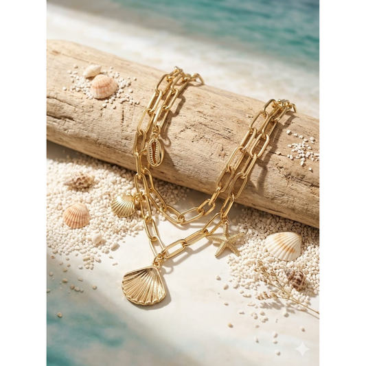 Gold-Tone Seashell & Starfish Chain Necklace sku 2203