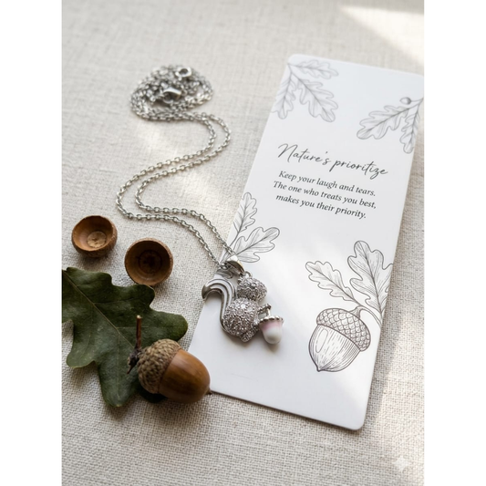 Crystal Squirrel & Acorn Pendant Necklace sku 2220