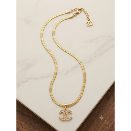 Gold Crystal Double-C Logo Pendant Necklace Sku 2218