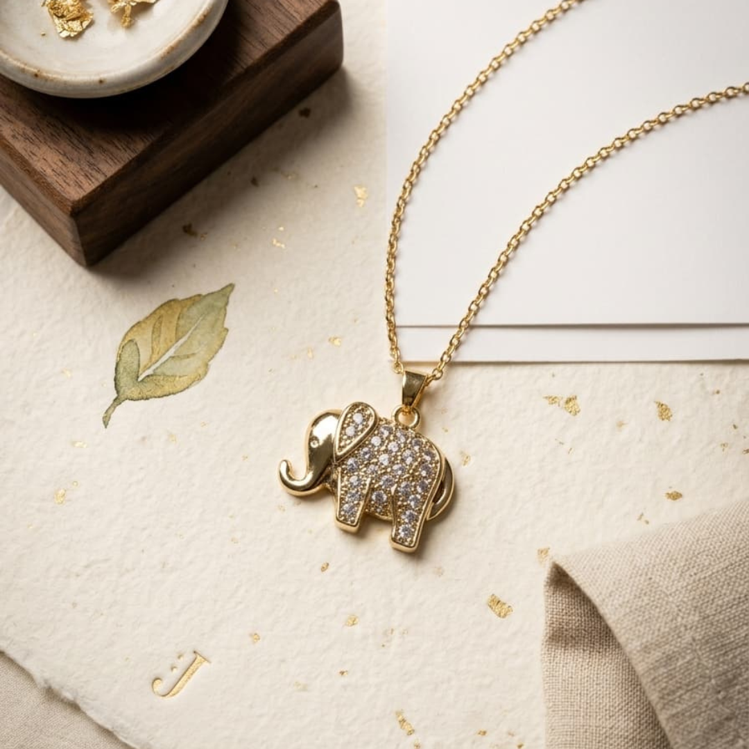 Golden Elephant Crystal Pendant Necklace sku 2223
