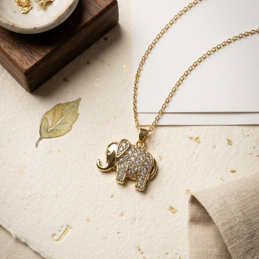 Golden Elephant Crystal Pendant Necklace sku 2223