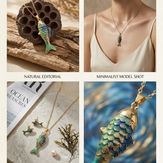 Ocean Breeze Fish Pendant Necklace sku 2224