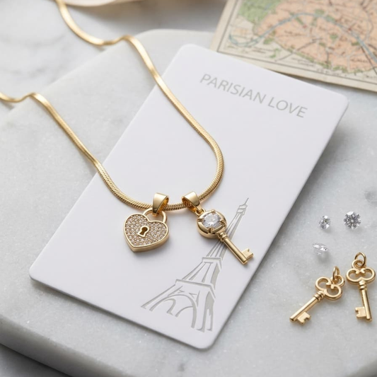 Heart Lock & Key Pendant Necklace sku 2227