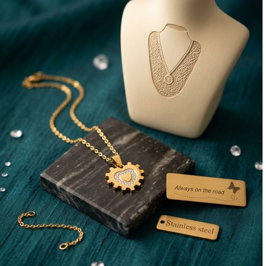 Golden Gear Heart Necklace sku 2229