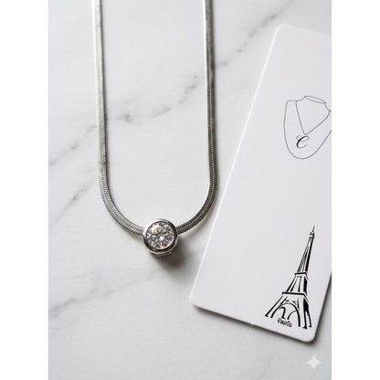 Silver Solitaire Crystal Necklace sku 2221