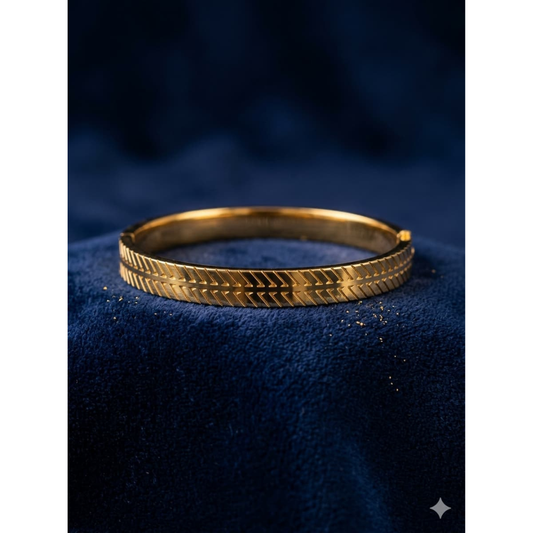 Chevron Gold-Tone Bangle | Classic Engraved Bracelet for Women