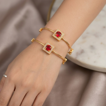 Royal Ruby Gold-Plated Adjustable Bracelet Kada (Pair) sku-2312