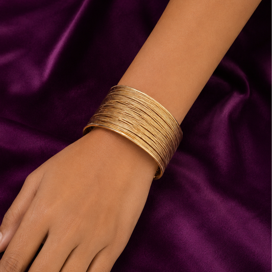 Elegant Gold-Tone Wire Cuff Bracelet | Minimalist Open Kada