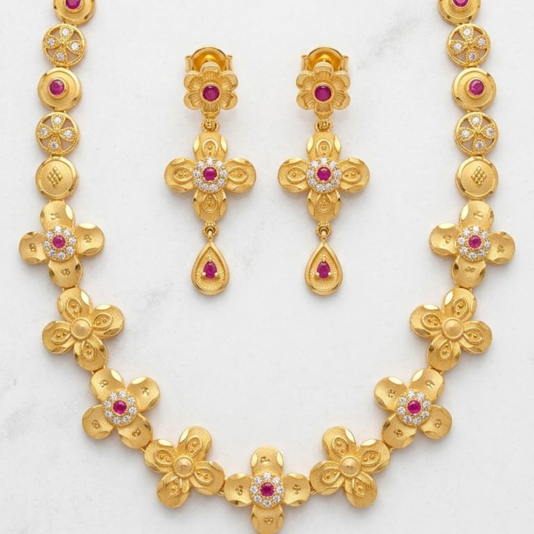 Golden Bloom Ruby Necklace Set