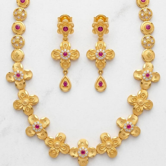 Golden Bloom Ruby Necklace Set sku 2231