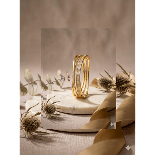 Celeste Crystal Gold-Tone Bangle | Elegant Layered Statement Bracelet