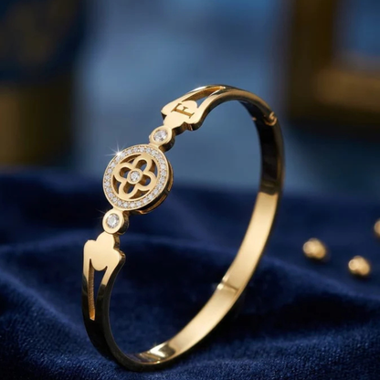 Floral Crystal Gold-Tone Bangle | Elegant Minimalist Kada