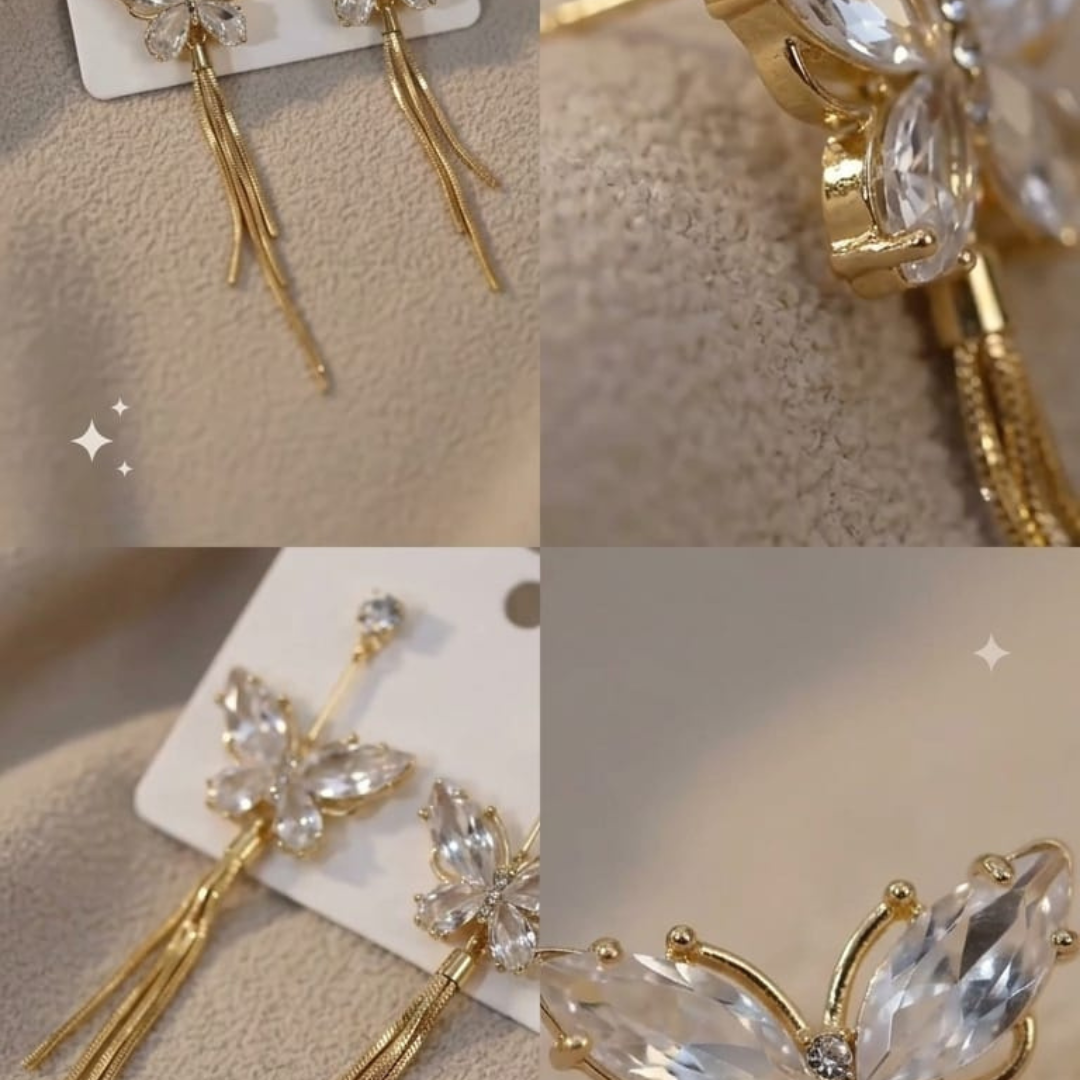 Butterfly Crystal Tassel Earrings Sku 3321