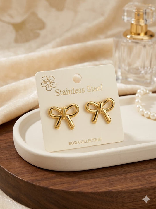 Elegant Gold Bow Stud Earrings | Stainless Steel | Waterproof & Anti-Tarnish
