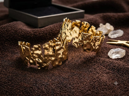 Hammered Gold-Tone Statement Kada | Textured Open Cuff Bracelet-SKU 5735