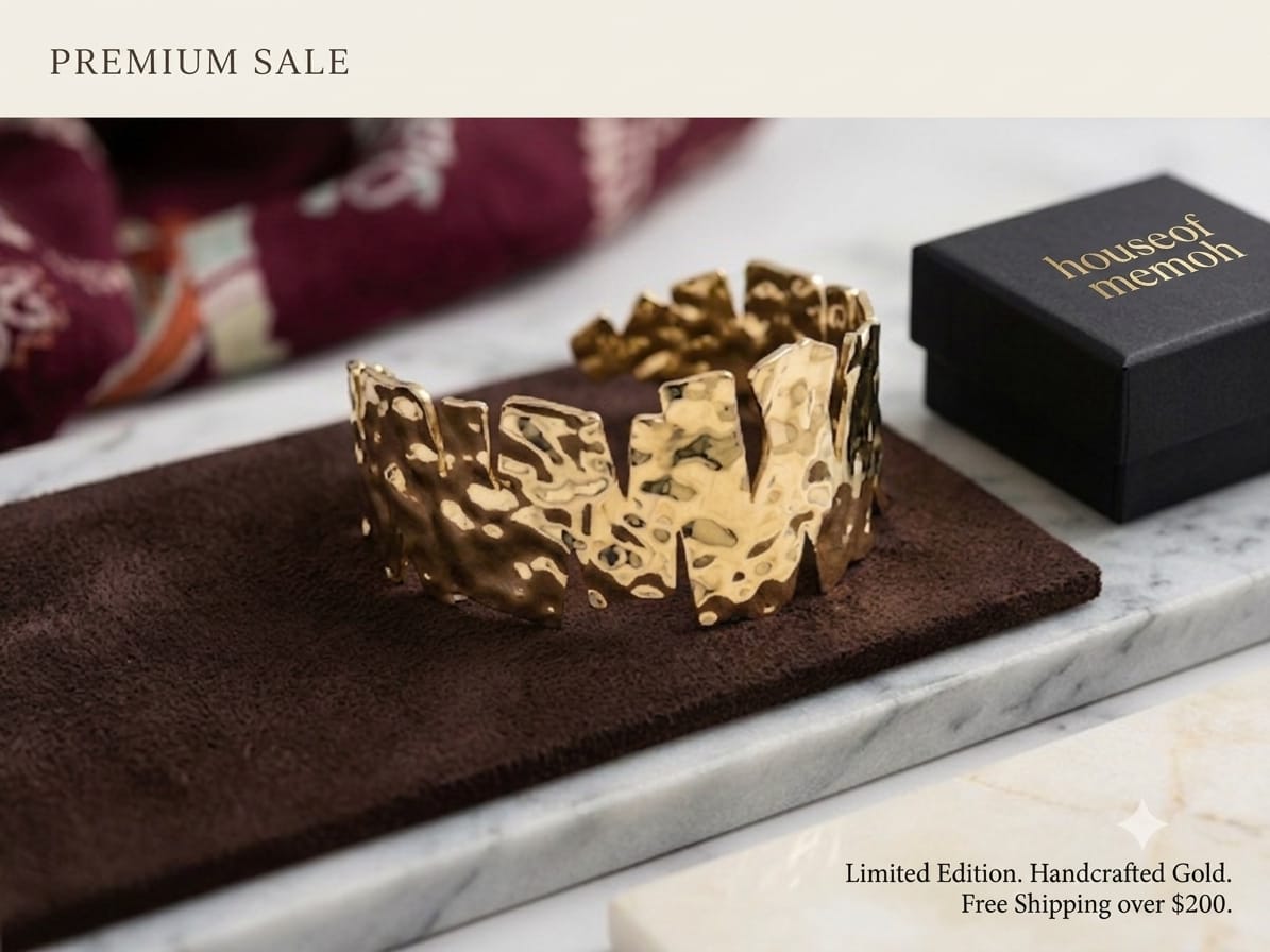 Hammered Gold-Tone Statement Kada | Textured Open Cuff Bracelet-SKU 5735