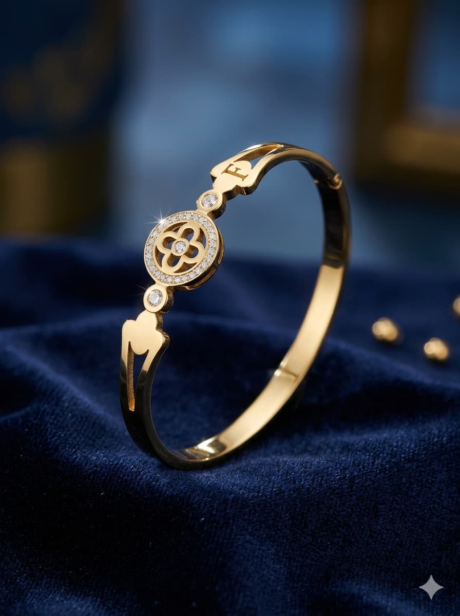 Floral Crystal Gold-Tone Bangle | Elegant Minimalist Kada sku 1107