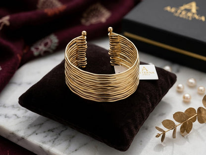 Gold-Tone Multi Wire Kada | Non-Adjustable Statement Bracelet Sku 1983