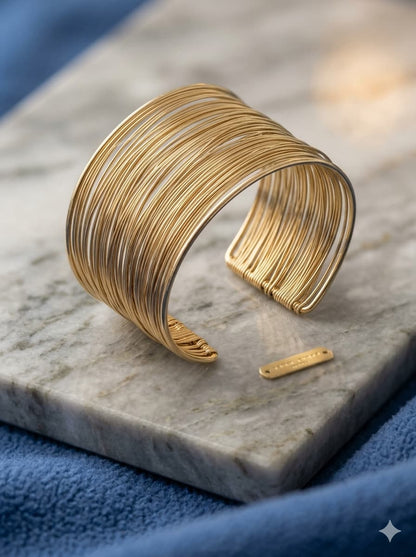 Elegant Gold-Tone Wire Cuff Bracelet | Minimalist Open Kada