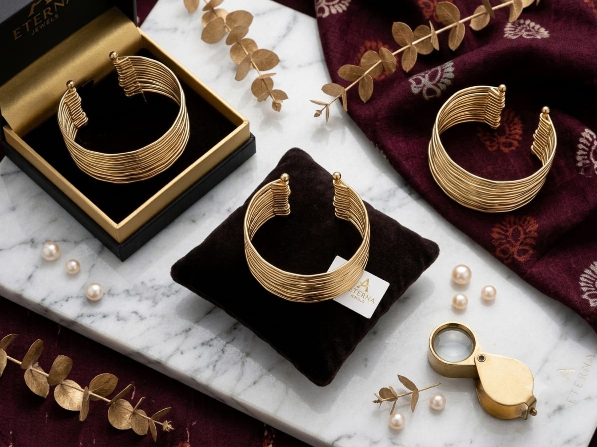 Gold-Tone Multi Wire Kada | Non-Adjustable Statement Bracelet Sku 1983