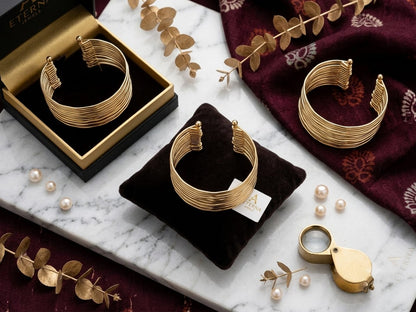 Gold-Tone Multi Wire Kada | Non-Adjustable Statement Bracelet Sku 1983